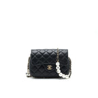 Chanel Pearl Chain Flap Bag Quilted Grained Lambskin Black LGHW