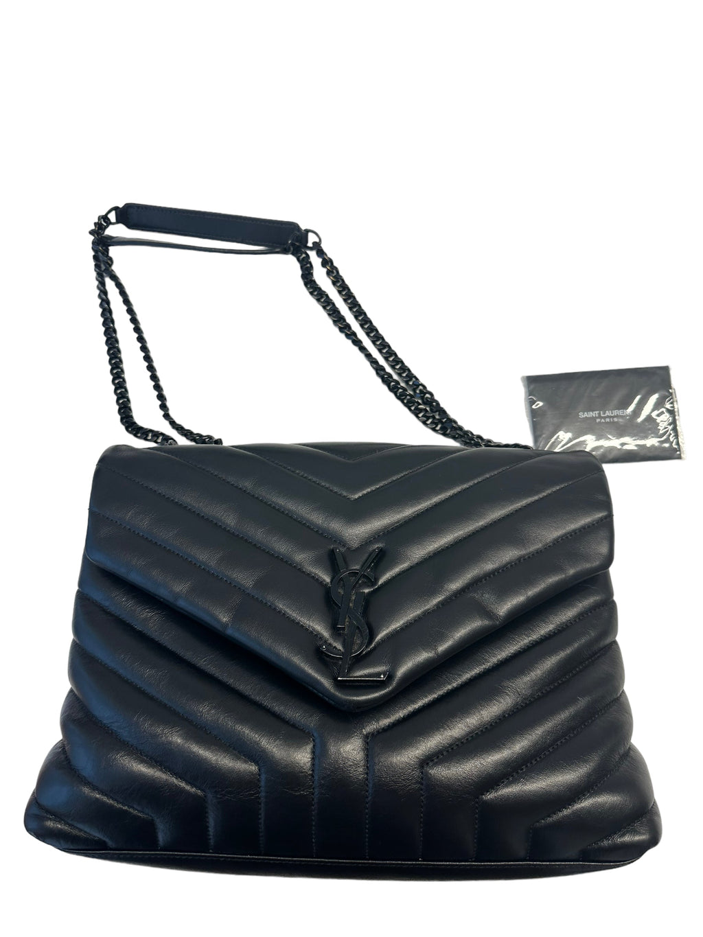 SAINT LAURENT - Black Matelassé Leather Medium Loulou Bag