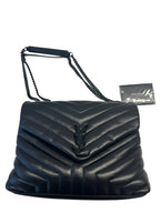 SAINT LAURENT - Black Matelassé Leather Medium Loulou Bag