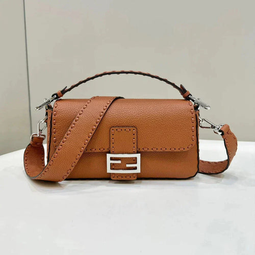 FENDI BAGUETTE 27CM TAN CALFSKIN SILVER HARDWARE