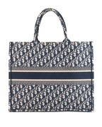 Dior Large Book Tote in Blue Dior Oblique Embroidery