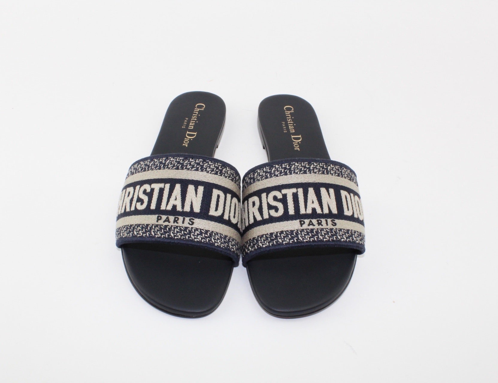 Dior Dway Navy Blue Embroidered Slides