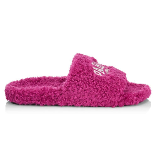 Balenciaga Furry Slide Sandal in Dark Fuschia