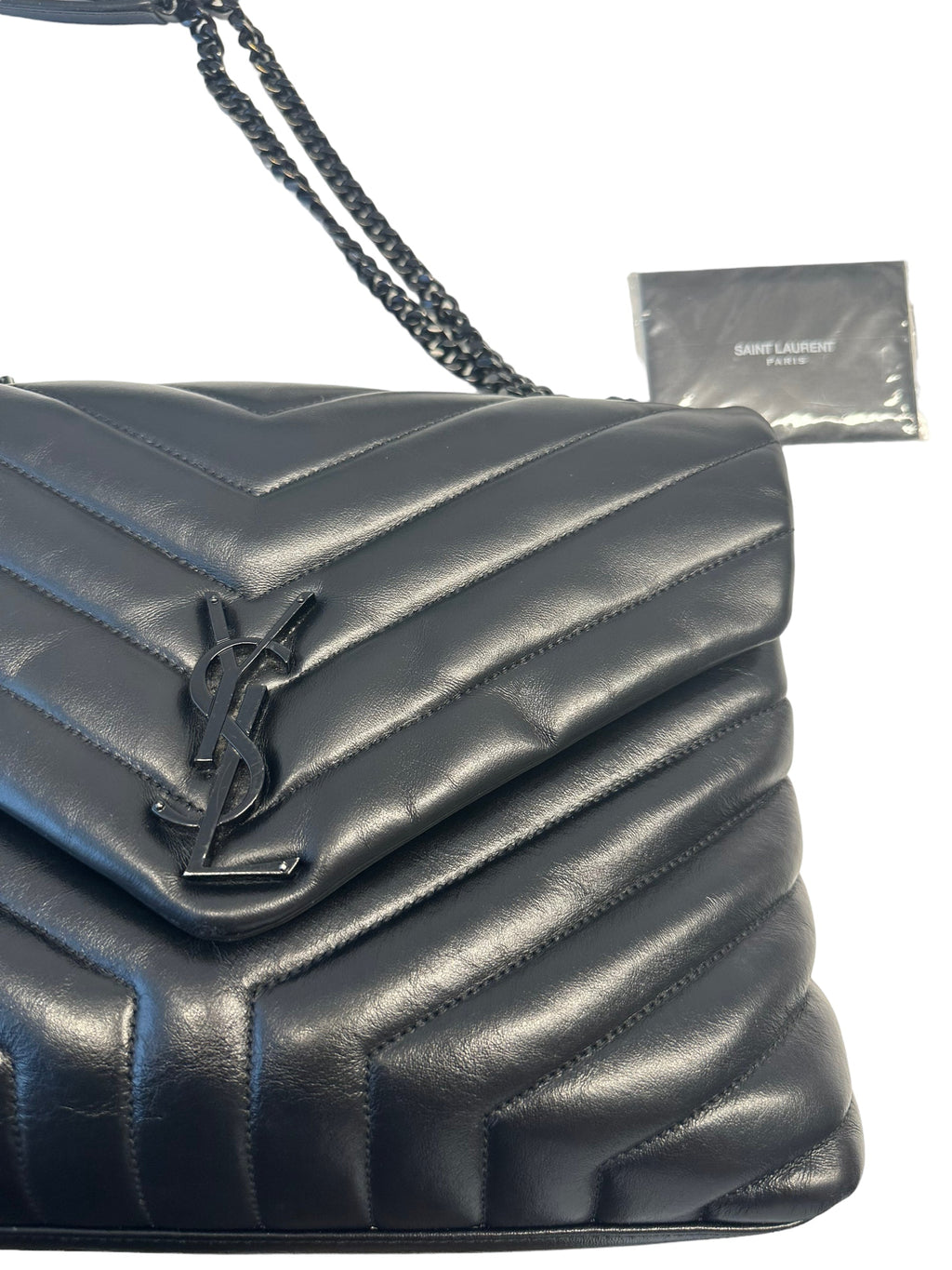 SAINT LAURENT - Black Matelassé Leather Medium Loulou Bag