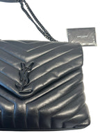 SAINT LAURENT - Black Matelassé Leather Medium Loulou Bag