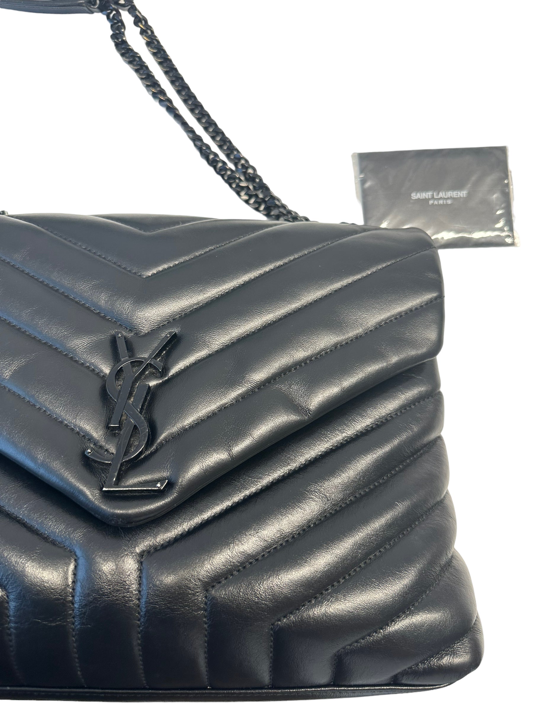 SAINT LAURENT - Black Matelassé Leather Medium Loulou Bag