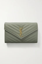 YSL SAINT LAURENT Monogramme quilted textured-leather shoulder bag (Light Green)
