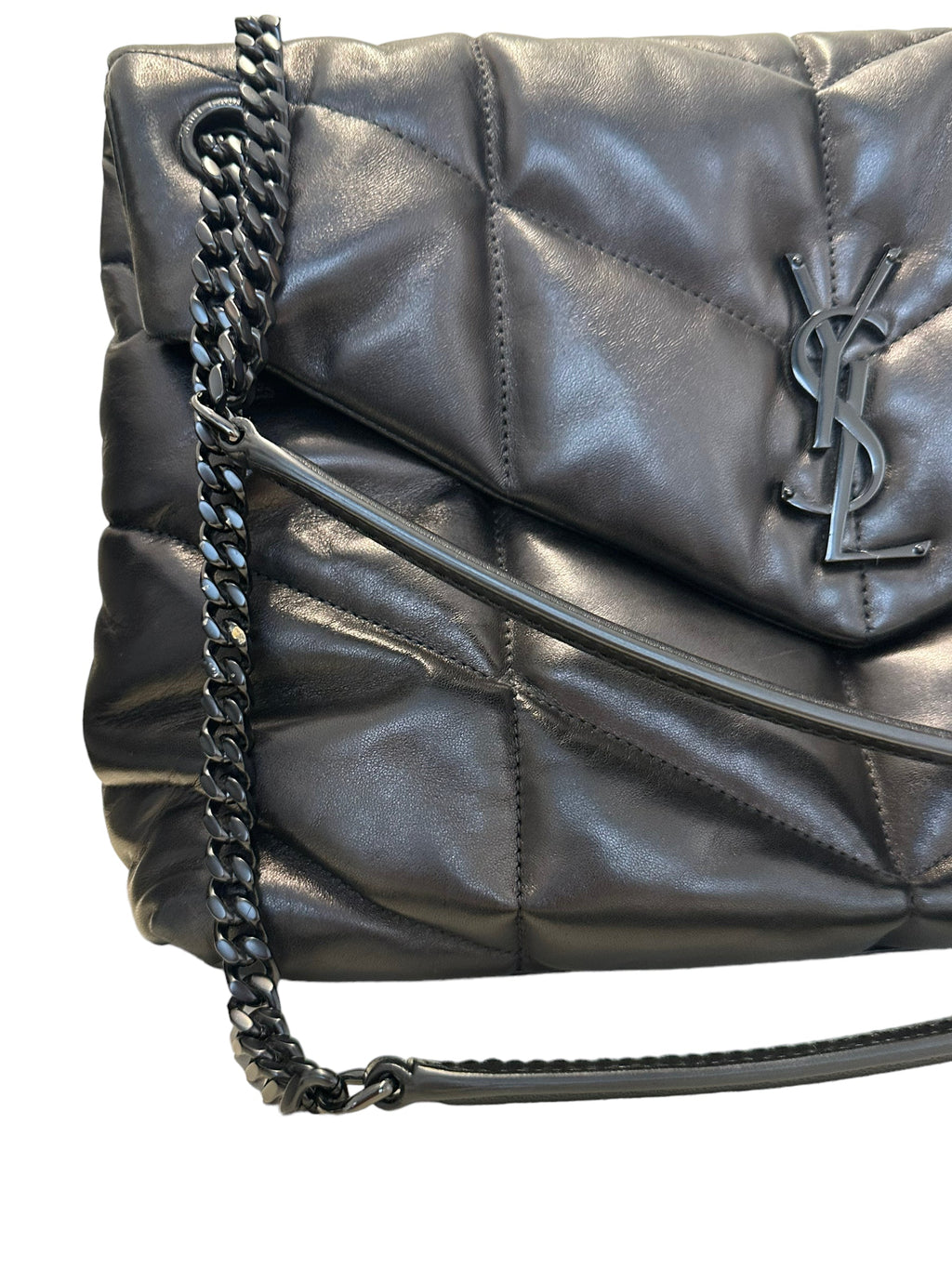 SAINT LAURENT - Black Quilted Leather Medium Loulou Puffer Bag