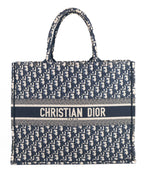Dior Large Book Tote in Blue Dior Oblique Embroidery