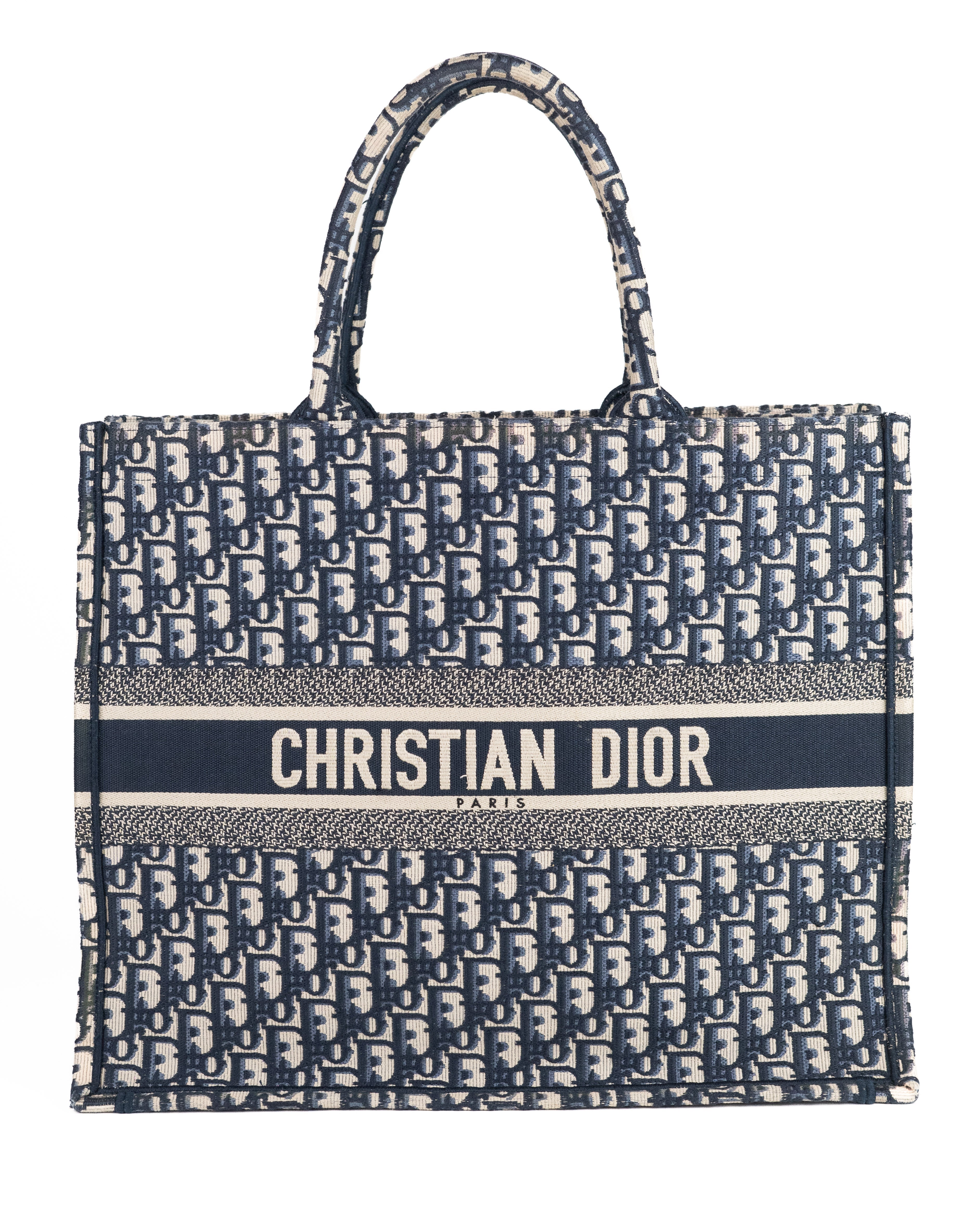 Dior Large Book Tote in Blue Dior Oblique Embroidery