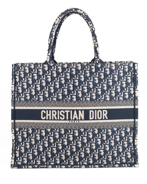Dior Large Book Tote in Blue Dior Oblique Embroidery