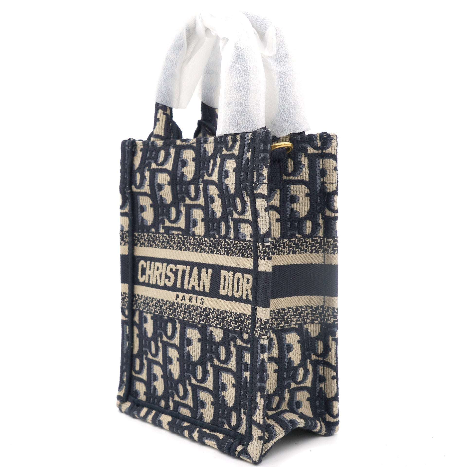 CHRISTIAN DIOR Mini Dior Book Tote Phone Bag In Blue Dior Oblique Embroidery