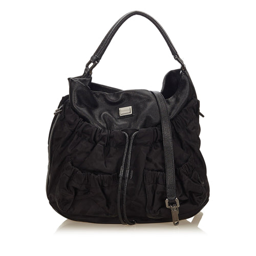 Pre-Loved Burberry Black Nylon Fabric Plaid Hobo UNITED KINGDOM