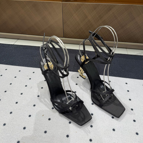 Saint Laurent SATIN OPYUM HIGH SANDALS BLACK