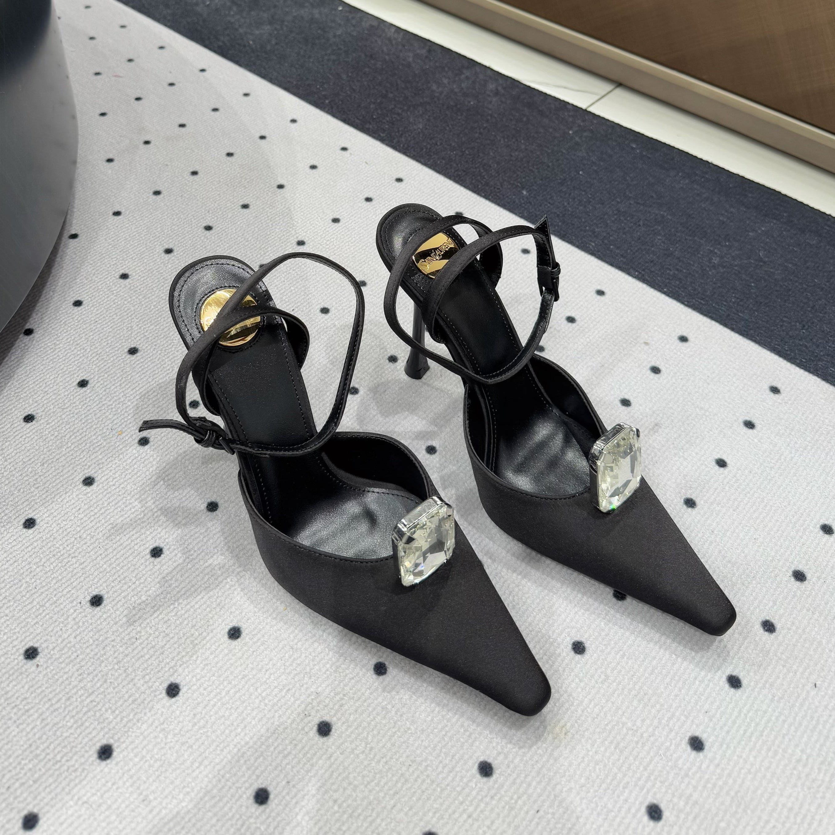 Saint Laurent HARLOW PUMPS IN BLACK SATIN CREPE AND CRYSTALS