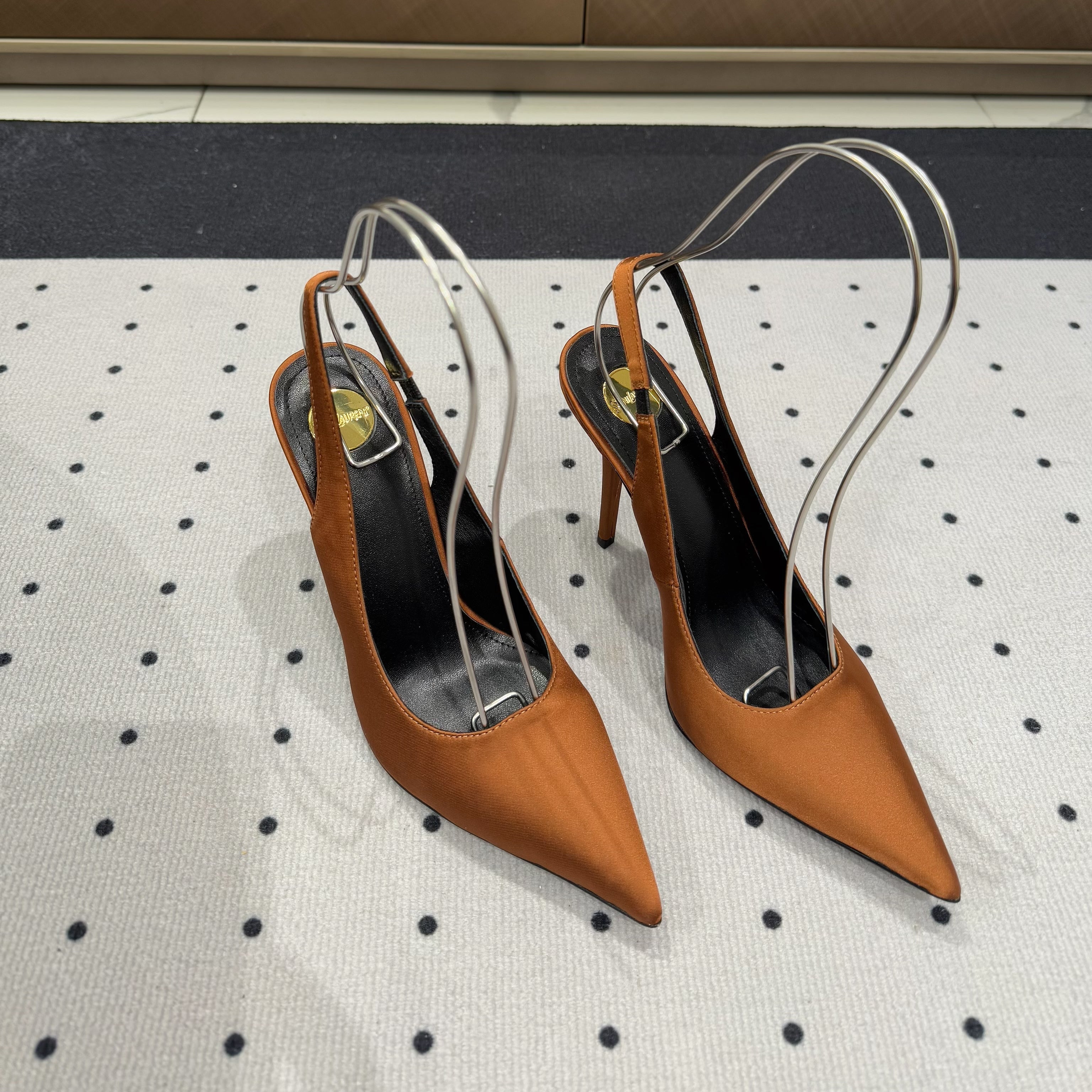 Saint Laurent L'ENTRACTE SLINGBACK PUMPS IN BRONZE BROWN SATIN