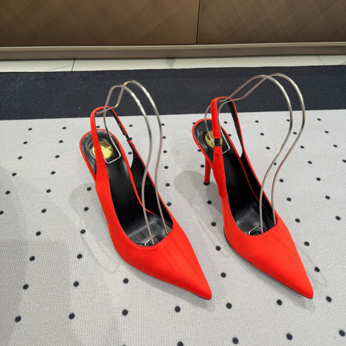 Saint Laurent L'ENTRACTE SLINGBACK PUMPS IN RED SATIN
