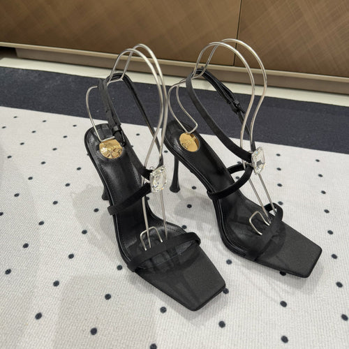 Saint Laurent HIGH HEEL SANDALS IN BLACK SILK WTH STRAPS ATTACHED GEM
