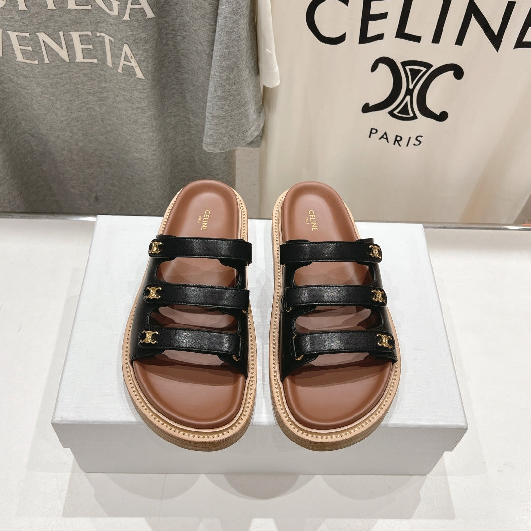 Celine CELINE Dad Sandal Mule Black Cowhide 236753