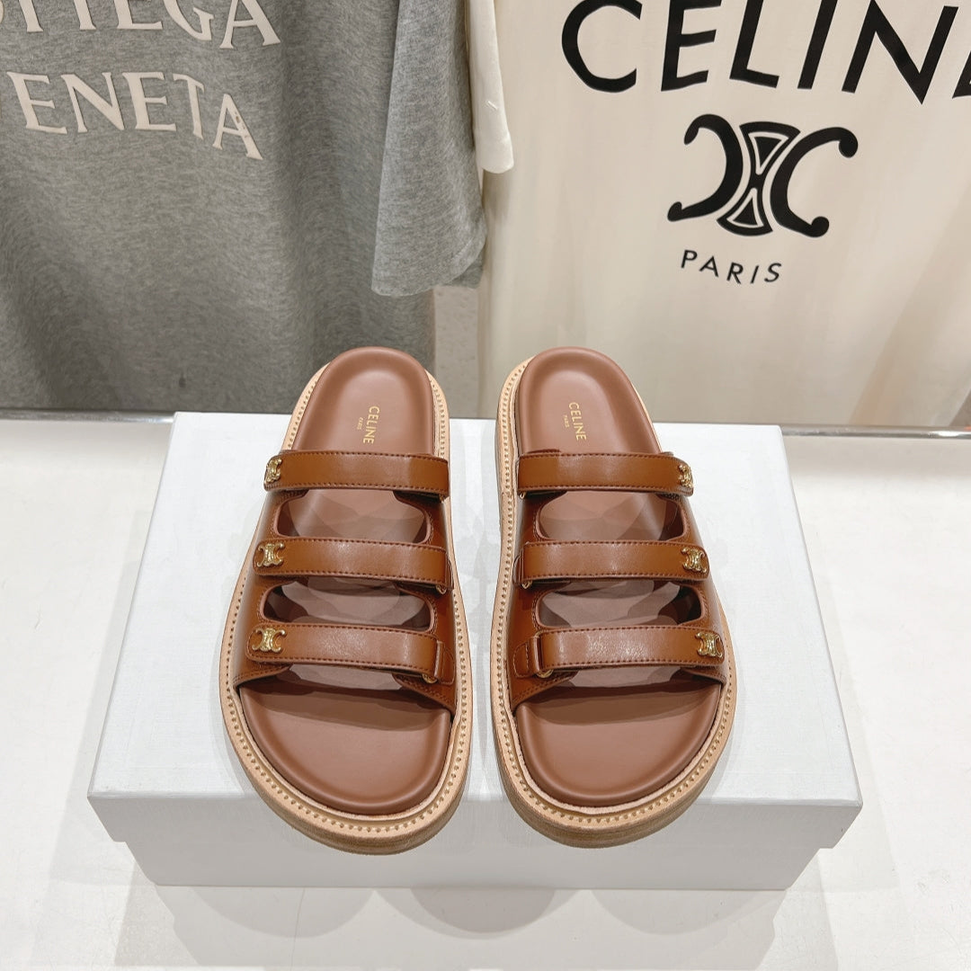 Celine CELINE Dad Sandal Mule Chocolate Cowhide 236754