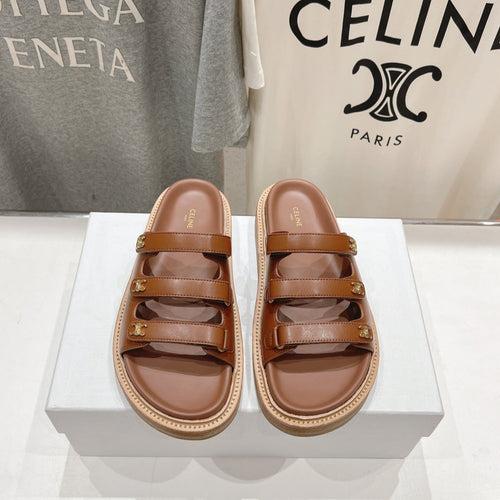 Celine CELINE Dad Sandal Mule Chocolate Cowhide 236754