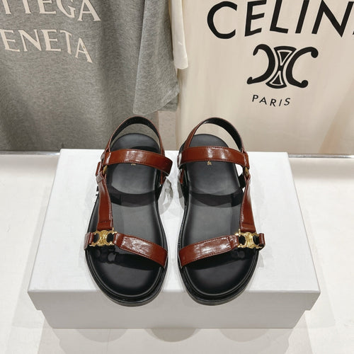 Celine CELINE MAUD SANDAL WITH TRIOMPHE DEEP BROWN COWHIDE 236756