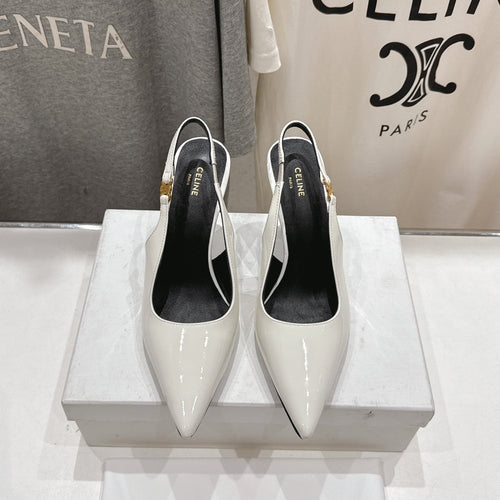 Celine Celine 25C Slingback Pump White Patent Leather 236768
