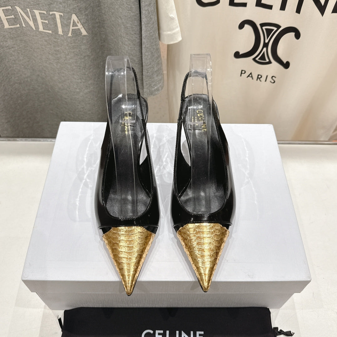 Celine Celine 25C Slingback Pump Black mix Gold Sheepskin 236771