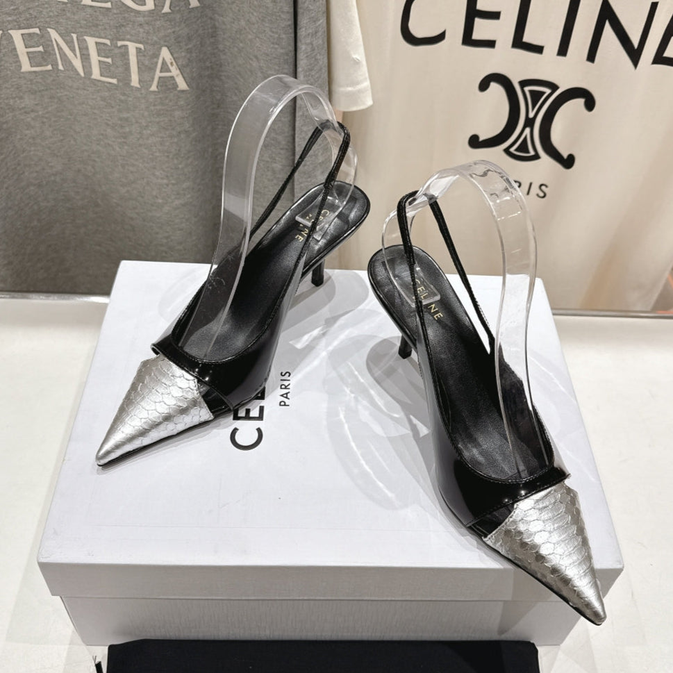Celine Celine 25C Slingback Pump Black mix Silver Sheepskin 236772