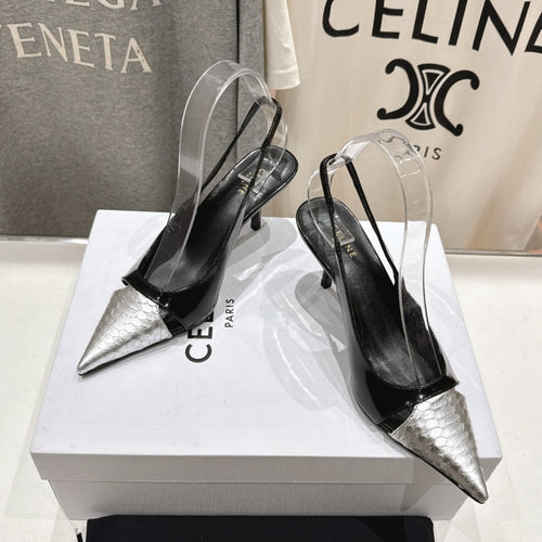 Celine Celine 25C Slingback Pump Black mix Silver Sheepskin 236772