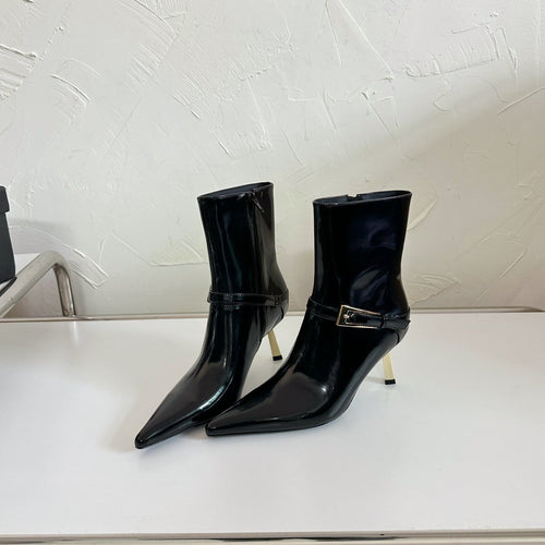 Saint Laurent LEE BOOTIES IN BLACK GLAZED CALFSKIN