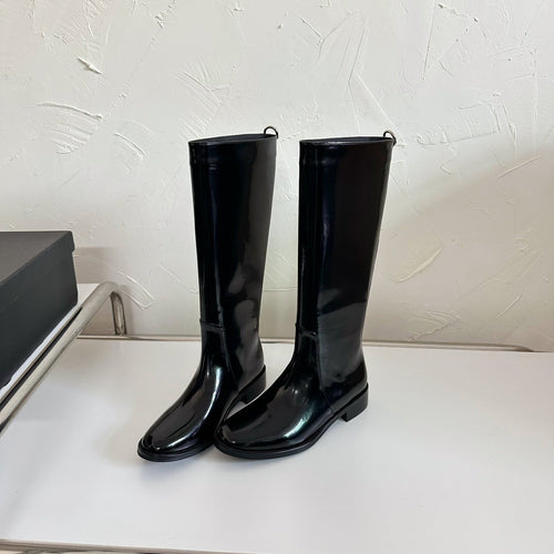 Saint Laurent HUNT BOOTS IN BLACK GLAZED CALFSKIN