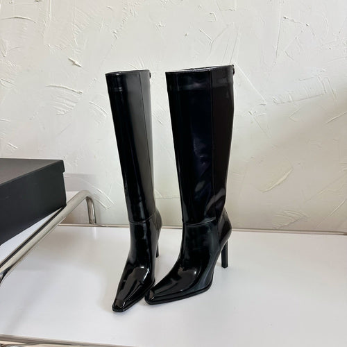 Saint Laurent HIGH HEEL KNEE BOOTS IN BLACK SHINY CALFSKIN