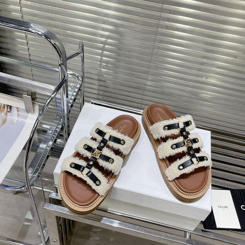 Celine TIPPI SLIDE IN SHEARLING AND CALFSKIN BLACK/NATURAL