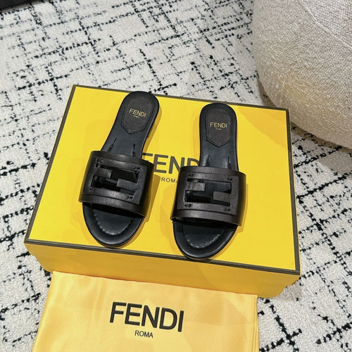 FENDI FF Baguette Black Leather Slide