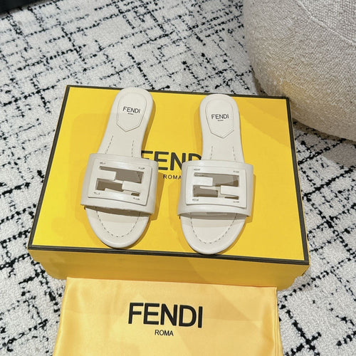 FENDI FF Baguette Ivory Leather Slide