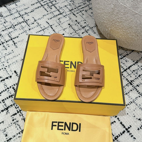 FENDI FF Baguette Light Brown Leather Slide