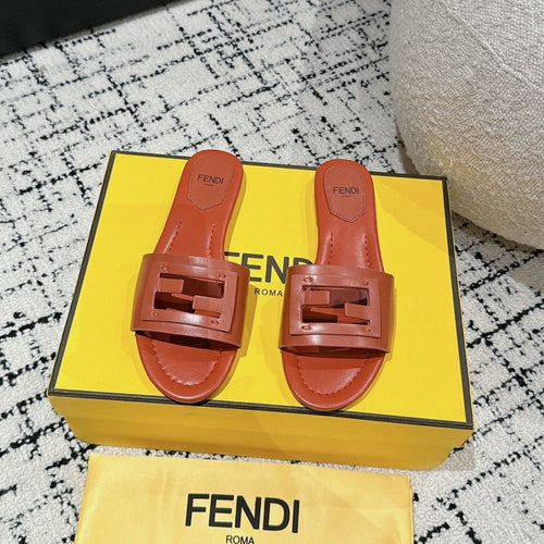 FENDI FF Baguette Rust Leather Slide