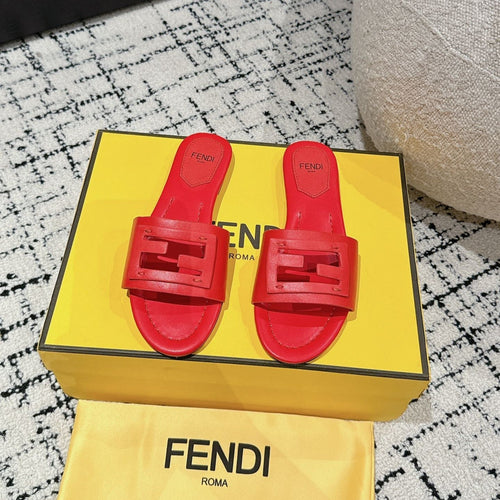 FENDI FF Baguette Red Leather Slide
