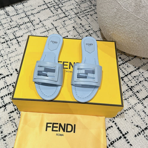 FENDI FF Baguette Baby Blue Leather Slide