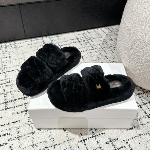 Celine DAD SANDAL MULE IN BLACK SHEARLING