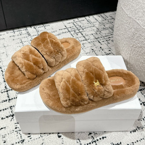 Celine DAD SANDAL MULE IN CAMEL BROWN SHEARLING
