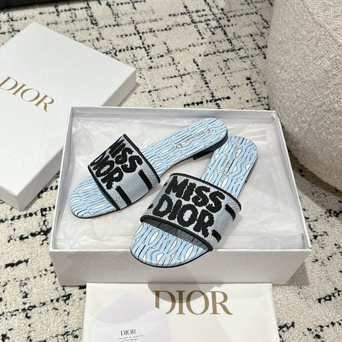 DIOR Dway Slide Blue Black Embroidered Cotton