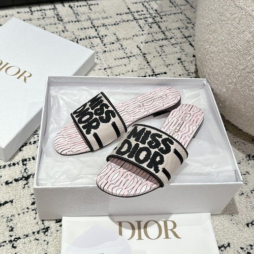 DIOR Dway Slide Pink Mix Black Embroidered Cotton