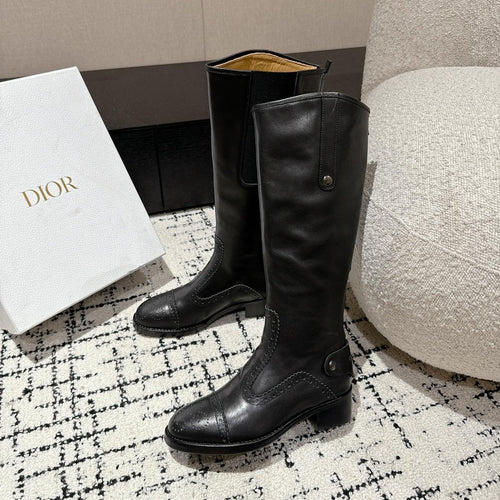DIOR High Boots Black Classic Pattern Calfskin