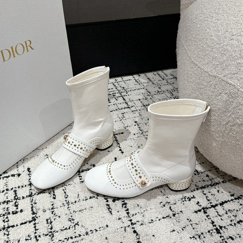 DIOR Belle-D Heeled Ankle Boot White Lambskin