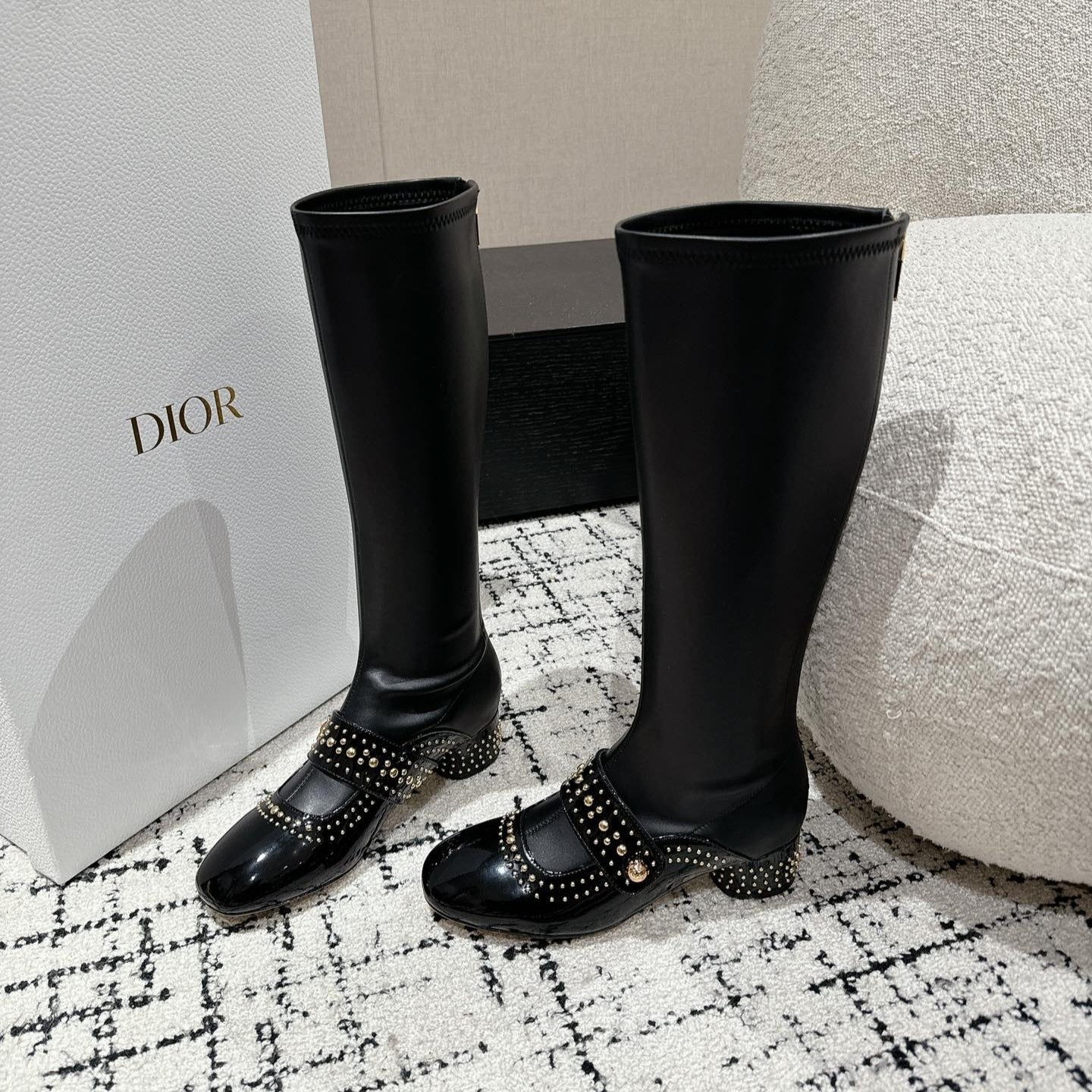 DIOR Belle-D Heeled Boot Black Lambskin