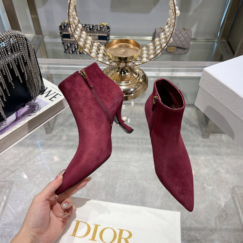 DIOR Tribales Heeled Ankle Boot 65mm In Burgundy Suede 996428