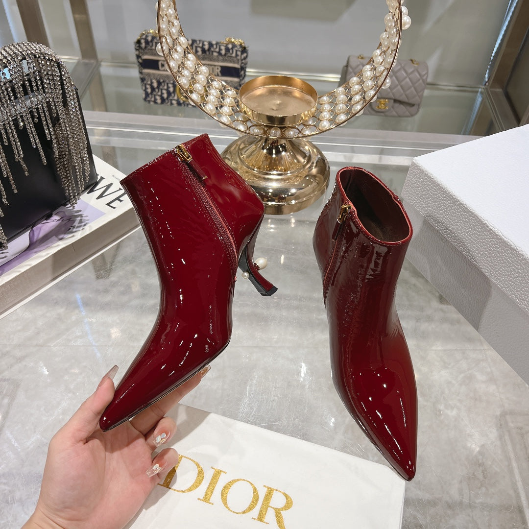 DIOR Tribales Heeled Ankle Boot 65mm In Red Glossy Cowhide 996432