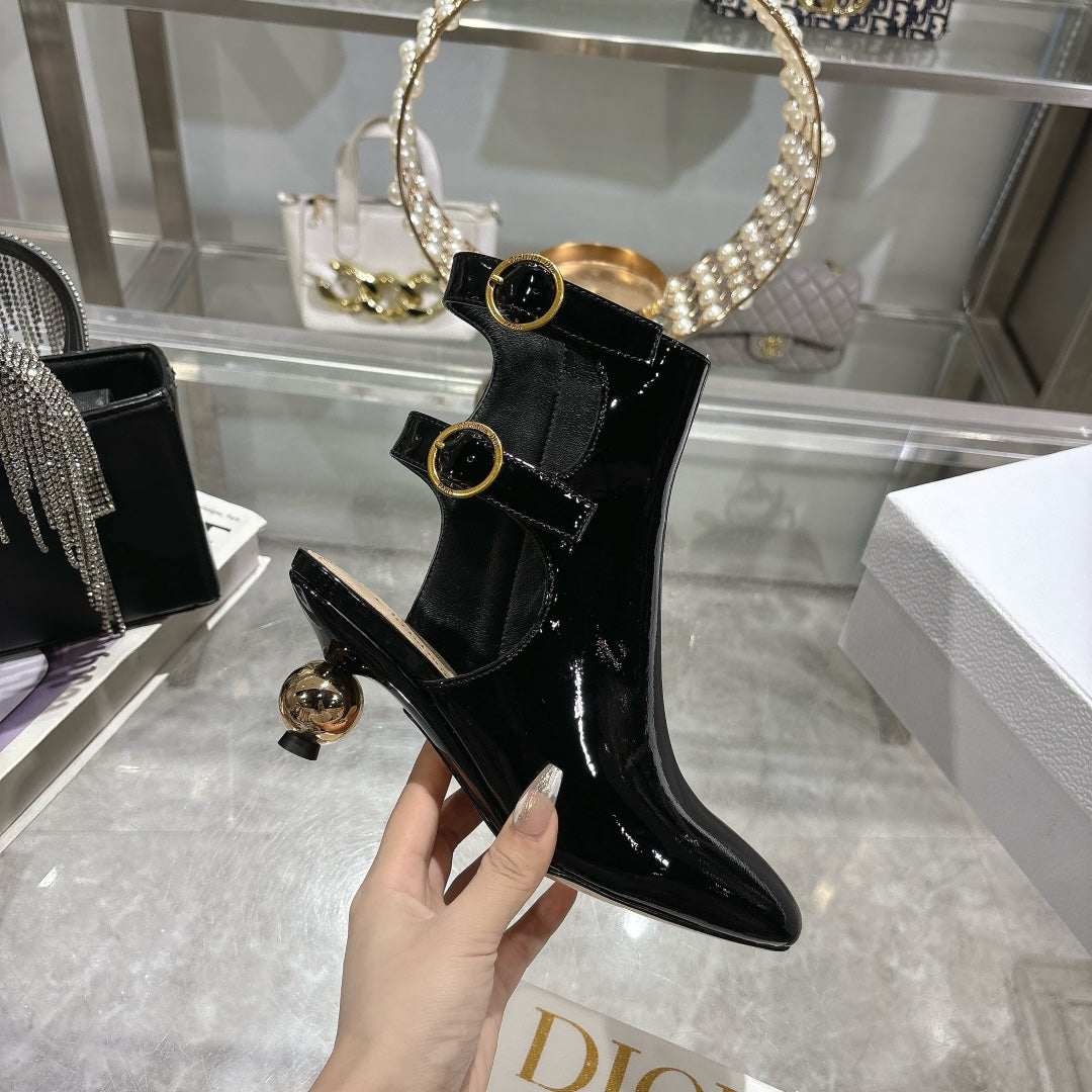 DIOR D-Idole Heeled Ankle Boot In Black Glossy Lambskin 996440